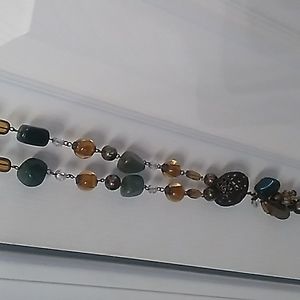 A "GIA" Semiprecious Stones & Brass Long Necklace 25" Long. Tassle 5" Long SB.21